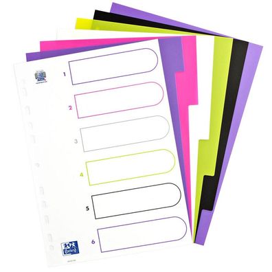OXFORD 400005445 Ordnerregister myColour DIN A4 Vollformat blanko farbsortiert 6-teil