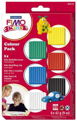 FIMO 803201 Modelliermasse kids "Colour Pack Basic" weiß, gelb, rot, grün, blau, schw