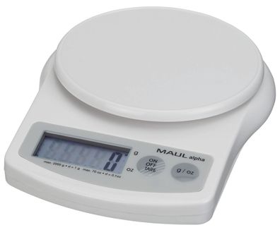Maul 16420 02 Briefwaage MAULalpha - 2000 g, 1 g, 141 x 37 x 188 mm, weiß