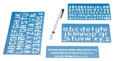 Wedo 7012 Schriftschablonen 3er Set inkl. passendem Schreibgerät(S)