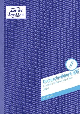 Avery Zweckform® 905 905 Durchschreibbuch, DIN A4, vorgelocht, 2 x 50 Blatt, weiß
