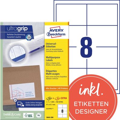 AVERY Zweckform 3660-200 Universal-Etiketten 97 x 67,7 mm weiß