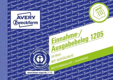 Avery Zweckform® 1205 1205 Einnahme-/Ausgabebeleg, DIN A6 quer, fälschungssicher, 50