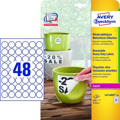 AVERY Zweckform wetterfeste Etiketten, Durchmesser: 30 mm
