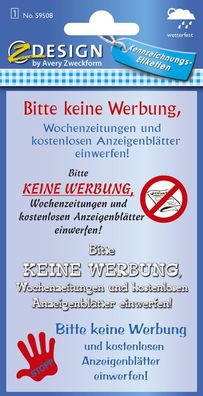 Avery Zweckform® 59508 59508 Home Hinweis-Etikett "Keine Werbung", Kunststoff, 1 Boge