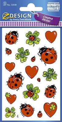 Avery Zweckform® 53558 Z-Design Deko Sticker, Glücks-Marienkäfer, 3 Bogen/57 Sticker(
