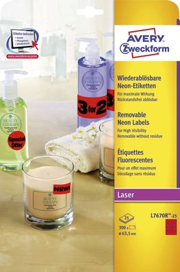 Avery Zweckform® L7670R-25 L7670R-25 Etiketten in Sonderfarben, Ø 63,5 mm, 25 Blatt/3