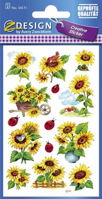 Avery Zweckform® 54171 Z-Design Deko Sticker, Sonnenblumen, 2 Bogen/28 Sticker