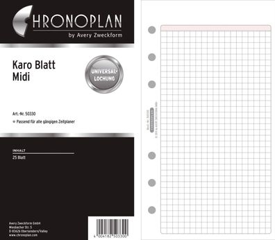 Chronoplan 50330 Ersatzeinlage "kariert" - Midi, 25 Blatt