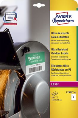 Avery Zweckform® L7916-10Ultra-Resistente Folien-Etiketten - A4, 20 Stück, 210 x 148