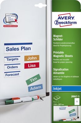 Avery Zweckform® J8867-5 J8867-5 Magnet-Schilder, 210 x 297 mm, spezialbeschichtet, 5