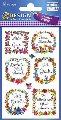 Avery Zweckform® 54216 Z-Design 54216, Deko Sticker, Glückwünsche, 2 Bogen/16 Sticker