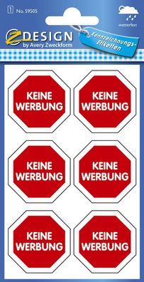 Avery Zweckform® 59505 Home Hinweis-Etikett "Keine Werbung" Kunststoff 1 Bogen 6 Etik