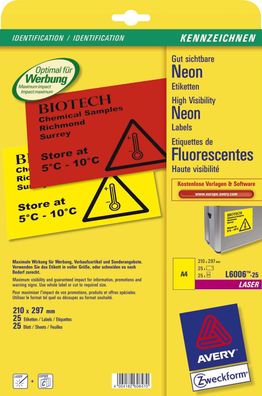Avery Zweckform® L6006-25 L6006-25 Etiketten in Sonderfarben, 210 x 297 mm, 25 Blatt