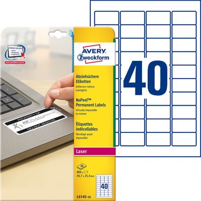 Avery Zweckform® L6145-20 Etikett Sicherheit - 45,7x25,4 mm, weiß, 800 Etiketten, per