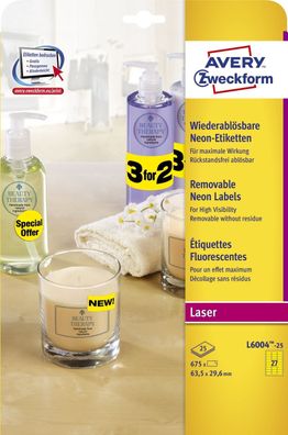 Avery Zweckform® L6004-25 L6004-25 Etiketten in Sonderfarben, 63,5 x 29,6 mm, 25 Blat
