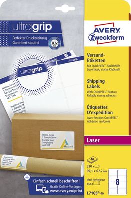 Avery Zweckform® L7165-40 L7165-40 Versand-Etiketten - 99,1 x 67,7 mm, weiß, 320 Etik