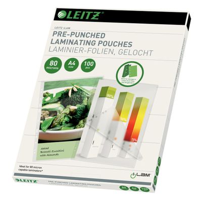 LEITZ Laminierfolientasche, DIN A4, Abheftlochung, 160 mic