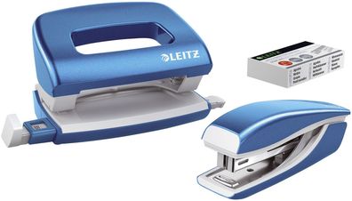 Leitz 5561-20-36 5561 Set Mini Locher Heftgerät NeXXt WOW - blau metallic