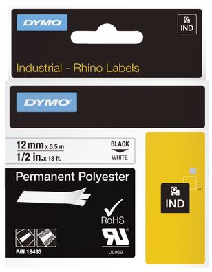 Dymo® 18483 Permanentes Polyesterband Industrieband, Polyester, 5,5 m x 12 mm, schwar