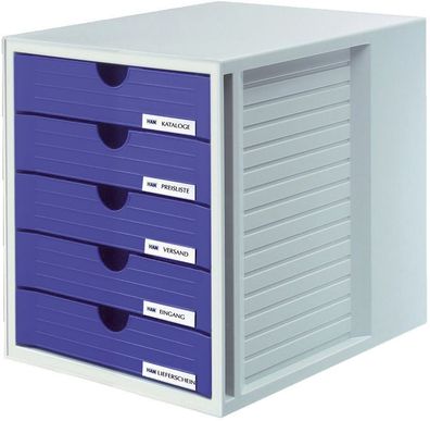 HAN 1450-14 Schubladenbox Systembox - A4/C4, 5 geschlossene Schubladen, lichtgrau-bla