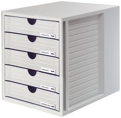 HAN 1450-11 Schubladenbox Systembox - A4/C4, 5 geschlossene Schubladen, lichtgrau