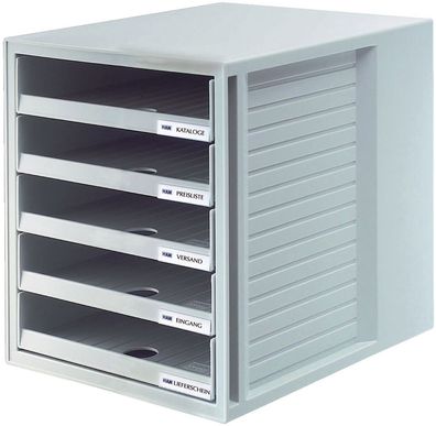 HAN 1401-11 Schublabdenbox Schrank-set - A4/C4, 5 offene Schubladen, lichtgrau