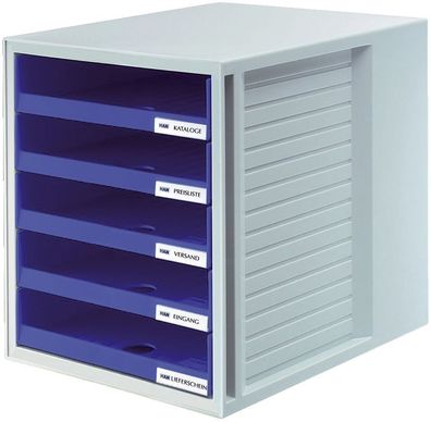 HAN 1401-14 Schublabdenbox Schrank-set - A4/C4, 5 offene Schubladen, lichtgrau/blau