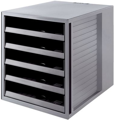 HAN 14018-18 Schubladenbox Schrank-set KARMA - A4/C4, 5 offene Schubladen, öko-grau