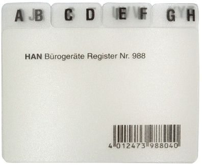 HAN 988 Register A - Z, DIN A8 quer, 12-teilig, für Karteibox, Karteikästen/Tröge, gr