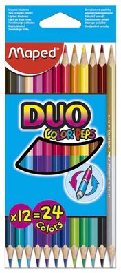 Maped M829600 Buntstift Color´Peps Duo, Packung mit 12 sortierten, zweifarbigen Stift