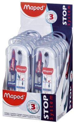 Maped 196100 Zirkelkasten 3teilig Stop System 190 mm farbig sortiert(S)