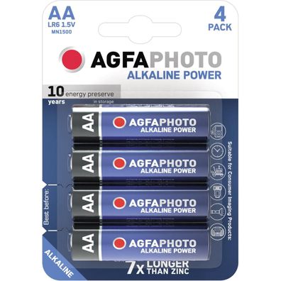 Agfa Photo 110-802589 Batterie Alkaline Power -AA LR06 Mignon 4St