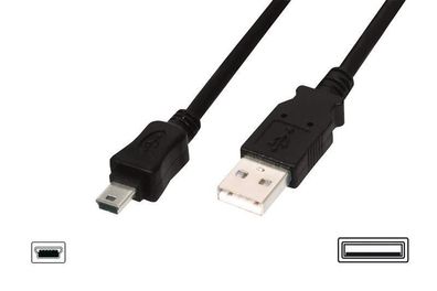 AK-300130-010-S USB 2.0 Anschlusskabel, Typ A - mini B (5pin) St/St, 1.0m, USB 2.0 ko