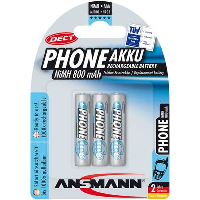 Ansmann 5030142 1x3 maxE NiMH Akku Micro AAA 800 mAh DECT PHONE