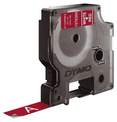 Dymo 1978366 Dymo D1 Vinylband High Perf. 12 mm x 3 m weiß auf rot