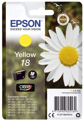 Epson C13T18044012 Original Epson Tintenpatrone gelb (C13T18044012,18, 1804, 18044012