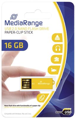MEDIA RANGE MR976 USB Nano-Speicherstick CLIP-ON - gelb, 16GB