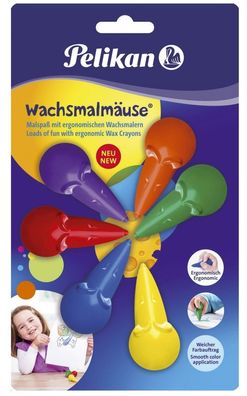Pelikan 803328 Wachsmalmäuse - 6 Farben sortiert, Blisterpackung