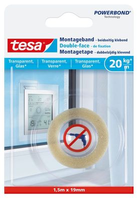 tesa 77740-00000-00 Montageband, für transparente Oberflächen und Glas, bis zu 20kg/m