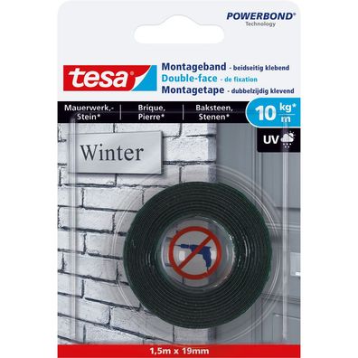 tesa 77748-00000-00 Montageband 1,5m x 19mm für Mauerwerk und Stein bis zu 10kg/m grü