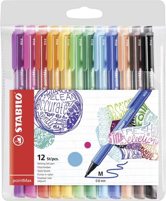 Stabilo Fasermaler pointMax, 12er Kunststoff-Etui