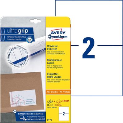 Avery Zweckform® 6176 Universal-Etiketten ultragrip - 210 x 148 mm, weiß, 60 Etikette