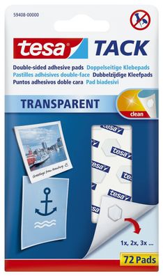 tesa® 59408-00000-01 Tack® Klebestücke - 72 Pads, ablösbar, transparent