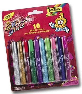 Folia 574 Glitterglue - 10 Metallic-Farben sortiert, 10 Stück à 9,5 ml