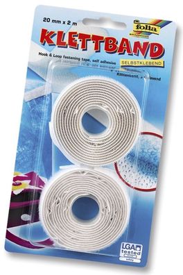 Folia 2302 Klettband - 20 mm x 2 m, weiß, selbstklebend
