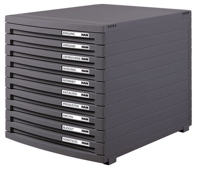 HAN 1510-191 Schubladenbox CONTUR - A4/B4/C4, 10 geschlossene Schubladen, dunkelgrau