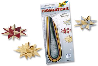 FOLIA 1296 Folia Papierstreifen für Fröbelsterne – 130g/qm,100 Stück, eihnachtsfarben