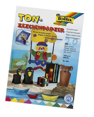 Folia 600 Tonpapierblock - A4, 10 Farben sortiert, 20 Blatt