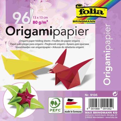 folia Origami-Faltbl„tter, 130 x 130 mm, farbig sortiert